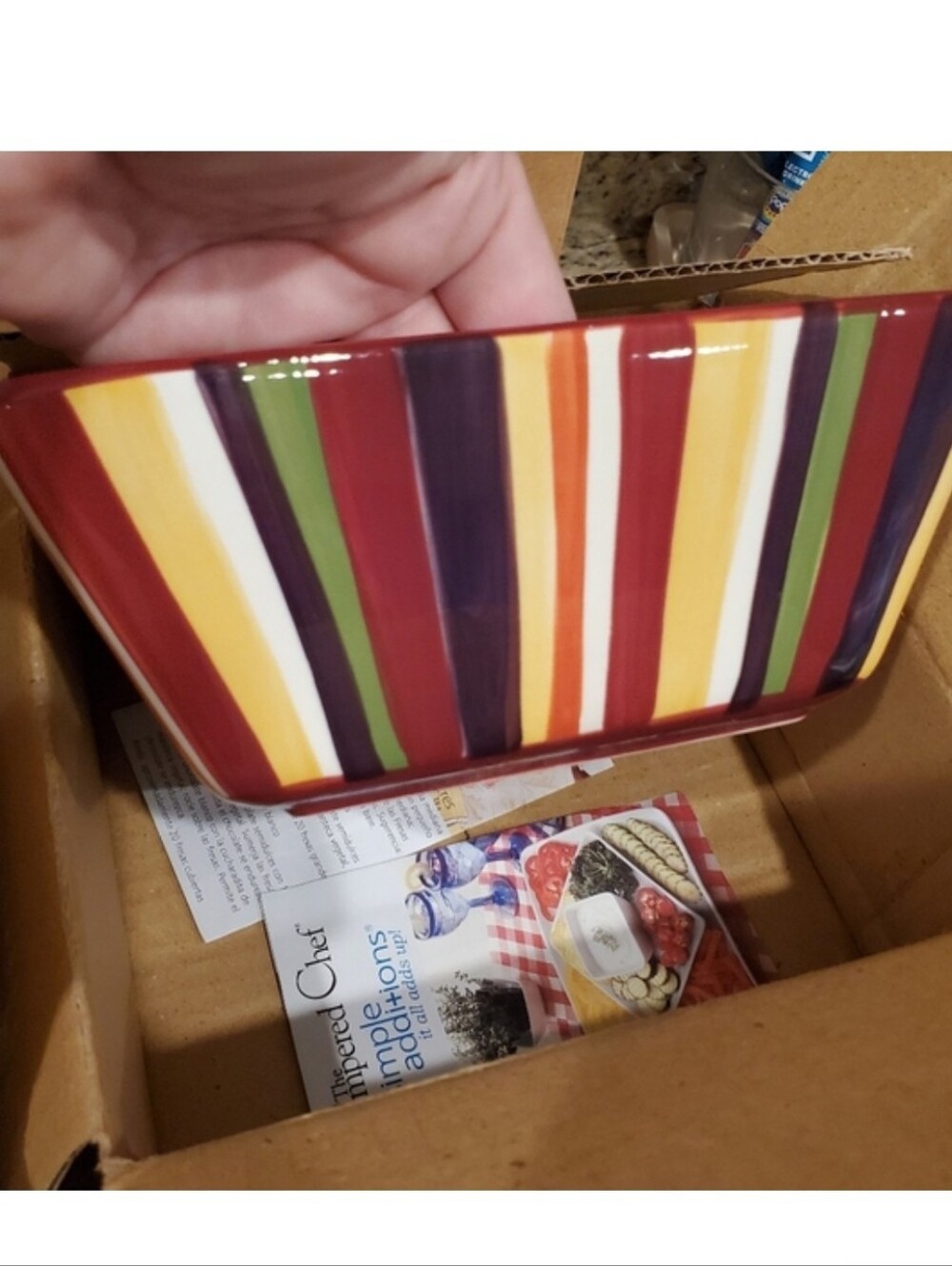 New Pampered Chef Simple Additions Striped Medium Square Serving Bowl # 2019